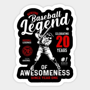 20th Birthday Gift Baseball Legend 70 Years Sticker